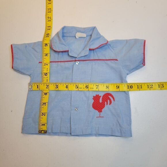 Fawn Fashions Vintage 40s or 50s Infant Shirt Blue with Red Polka-dot Rooster - Picture 7 of 8
